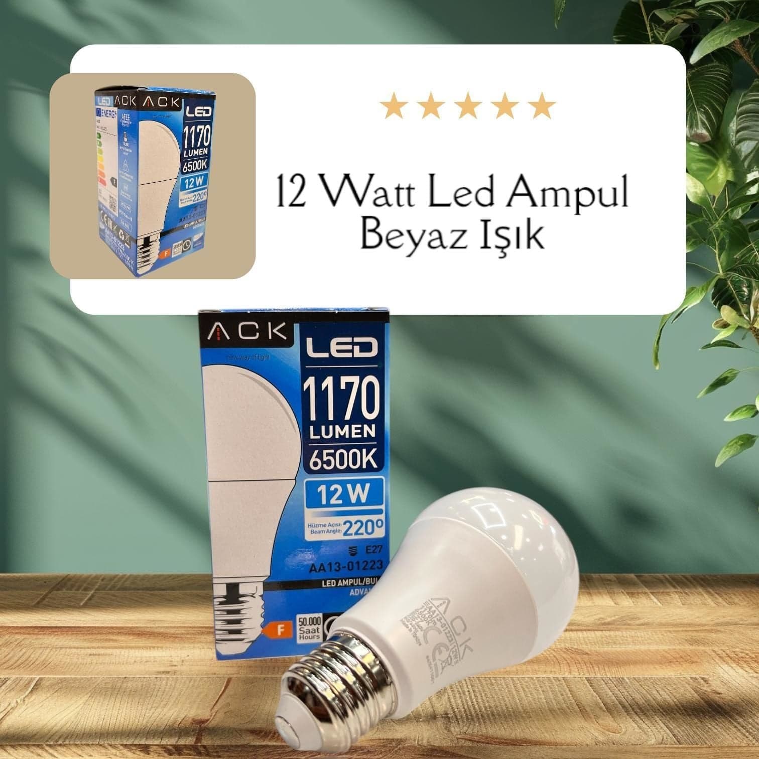ACK 12W 220-240V E27 6500K A60 Led Ampul AA13-01223