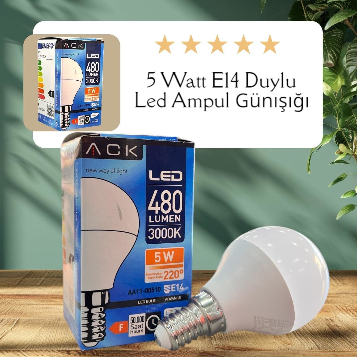 ACK 5W 220-240V E14 3000K Top Led Ampul AA11-00510